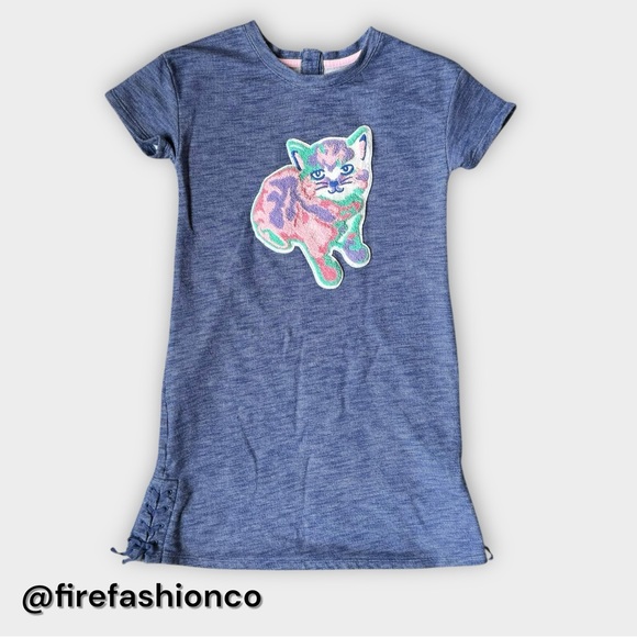 Cat & Jack Other - Cat & Jack Blue Dress with Colorful Cat Graphic Large L